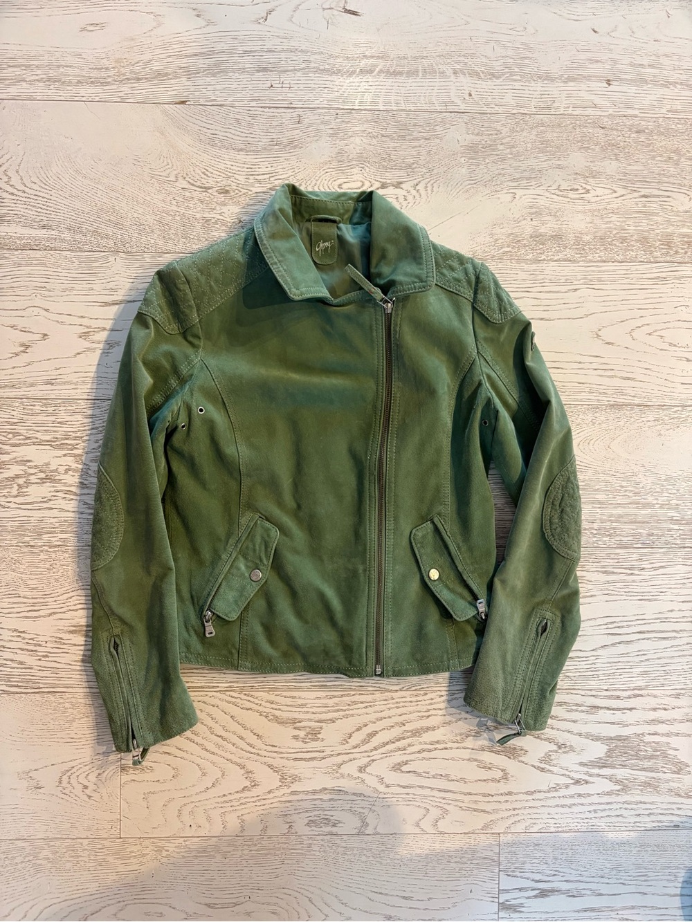 Geisha Green Suede Asymmetrical Zip Jacket
